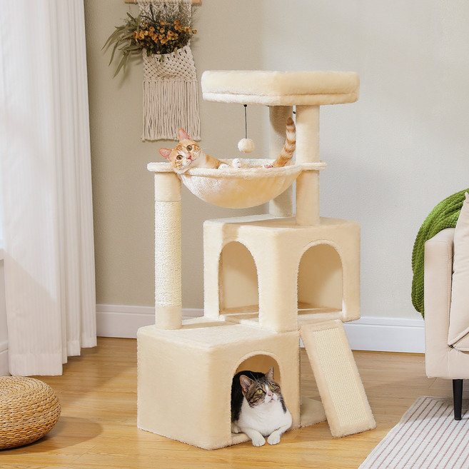 PAWZ Road 4단 소형 다색 패브릭 캣타워150cm 숨숨집+삼배 사다리+해먹, 1개, 베이지