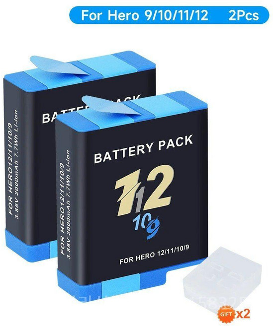 호환 GoPro Hero 10용 2000mAh 배터리 + 9 Go 11 12 스포츠 카메라용 Type-C 포트 LCD 3슬롯 충전기, 7) 2pcs battery, 01 CHINA