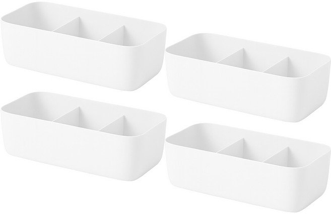 블럭마트 플라스틱 속옷 서랍 정리함 3칸, 화이트, 4개