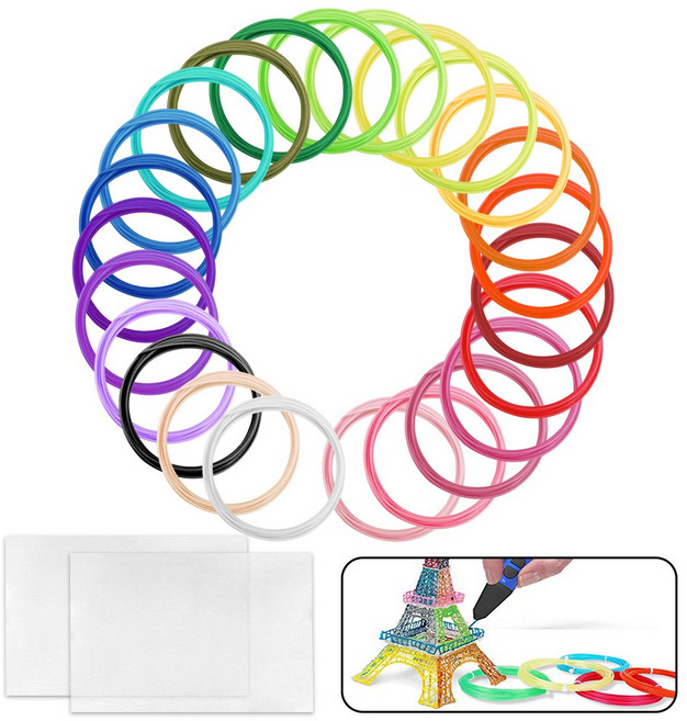 3D펜 친환경 필라멘트 리필 3D프린터 PLA 필라멘트 고온용 1.75mm 3m24색 세트