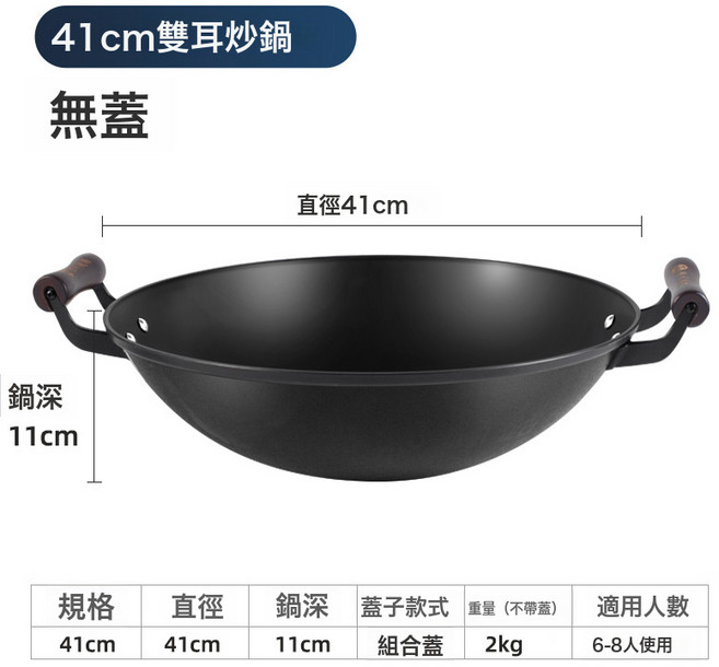 鐵鍋炒鍋炒菜家用烹飪料理煲煮燉煮, 1個, 41CM 炒鍋 雙耳:如圖所示 2010