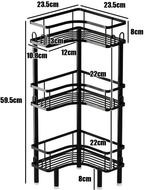 Kapok Nook 廚房轉角置物架, 1個, 黑色3層(22cm層高), 黑色, 3層(22cm層高)