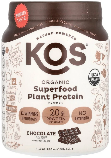 KOS Superfood Plant Protein Powder Chocolate 1.3 lb (585 g), 589 g, 1개 - 쿠팡