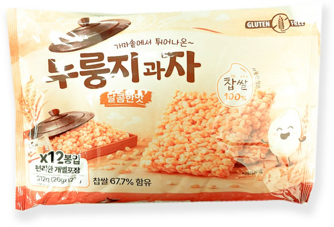 찹쌀 누룽지 과자 대용량 간식용 개별포장 사무실 간식 달콤한맛, 10개, 312g
