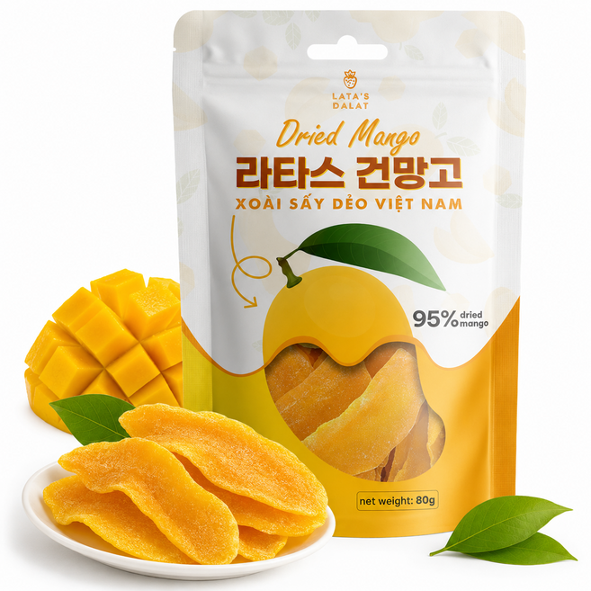 베트남 라타스 달랏 직수입 건망고 슬라이스 망고햠량 95%, 80g, 1개