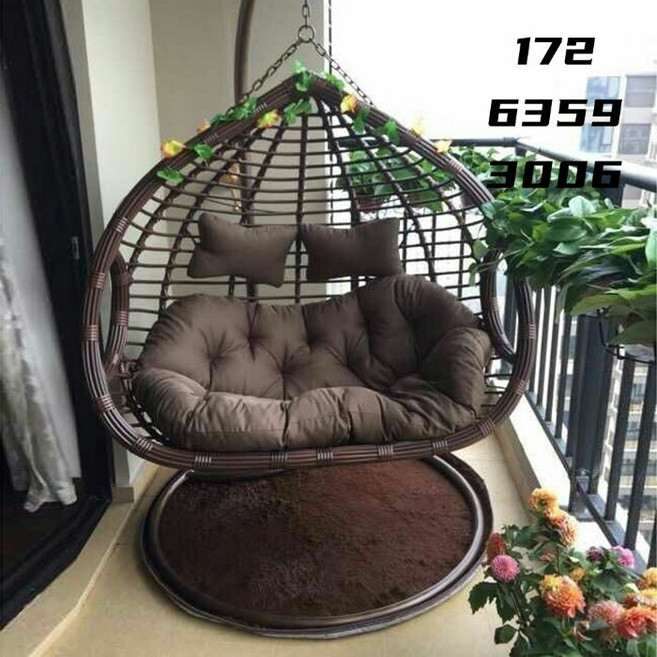 라탄 흔들의자 정원 안락 펜션 그네 공중, 1개, 2인용 라탄 브라운 팔걸이+8세트