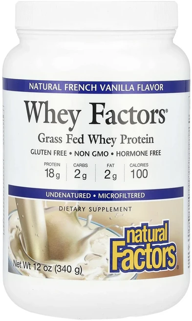 몸관리하세요 겨울입니다 Natural Factors Whey Factors 목초 사육 유청 단백질 내추럴 프렌치 바닐라 340g(12oz) 특별관리진행, 1개, 340g - 쿠팡