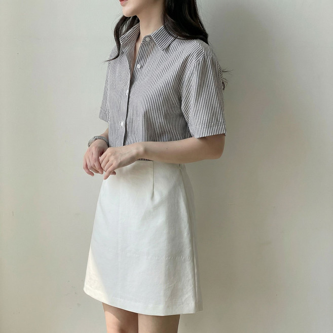 여자 반팔 스트라이프 옥스포드셔츠 레귤러핏 made in korea (5 color)