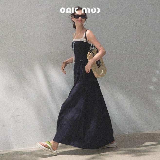 오크무 베이직 텐셀 린넨 레이어드 슬리브리스 원피스 OAKMOO, 트와일라잇블루 롱 드레스