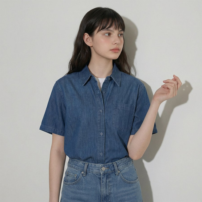 [S~2XL사이즈#11만장누적판매]여성 캐주얼 반팔 데님셔츠 루즈핏 빅사이즈