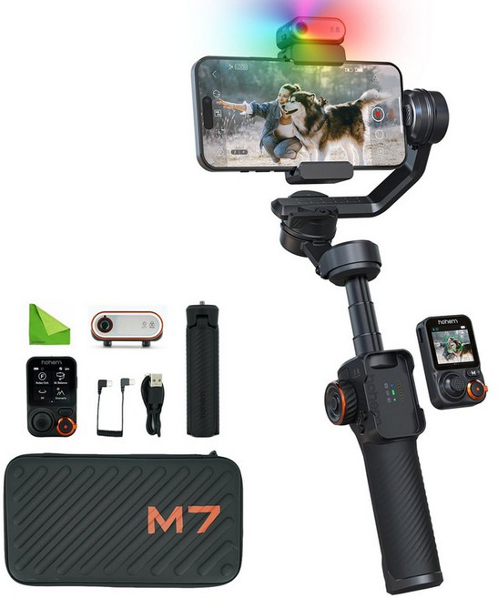 hohem M7 AI iPhone & Android 추적 스마트폰 짐벌 3축 전화 스태빌라이저 1.4인치, 1개
