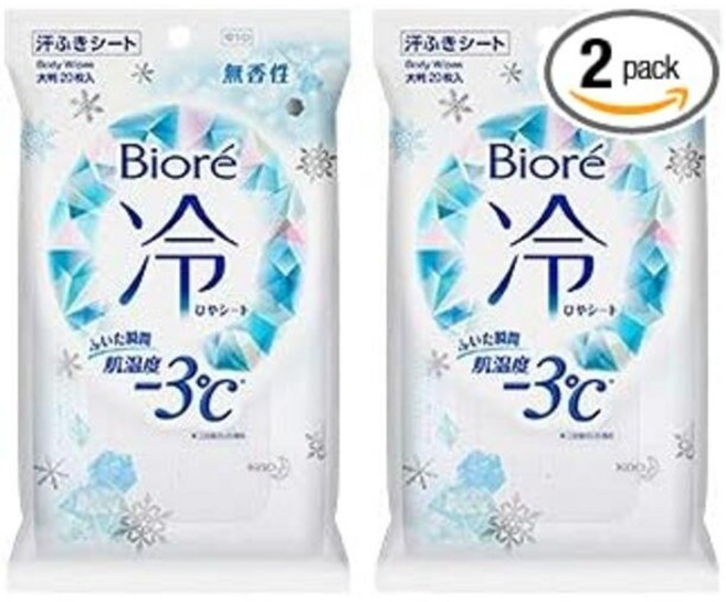 일본 비오레 -3도 냉시트 무향 20매입 2개 쿨링패치 데오드란트 쿨티슈
