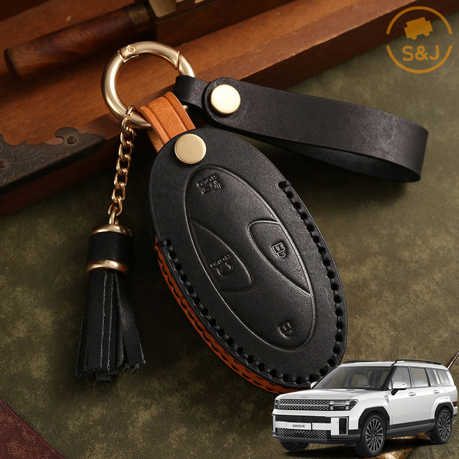 위드미카 디올뉴 싼타페 MX5 호환 투톤 가죽 키케이스 스마트키 악세사리 차키케이스, 7버튼 블루