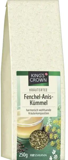 독일 킹스 크라운 KING'S CROWN 펜넬 + 아니스 + 캐러웨이 허브차 루즈티 잎차, 3개, 1개입, 250g