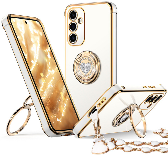 GripMate 투명 글리터 하트링 거치대 휴대폰 케이스 체인 세트