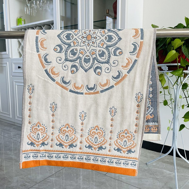 순면타올 4겹 거즈 가정용 남녀 소프트 유럽식 성인 세안 빅타올 면 속건 털 빠짐없이, 큰 라운드 꽃, 35x75cm, 1개