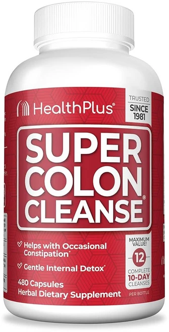헬스 플러스 슈퍼 콜론 클렌징 60일 분량의 순한 장 디톡스 프실리움 허스크 변비 및 소화 지원용, 1개, 480정 - 쿠팡