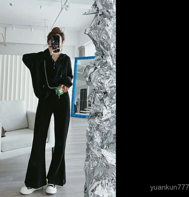 FANSYLI 여성 여성 후드 맨투맨 세트 캐쥬얼 운동복 세트 나팔바지 단체복 상하세트 W2T6