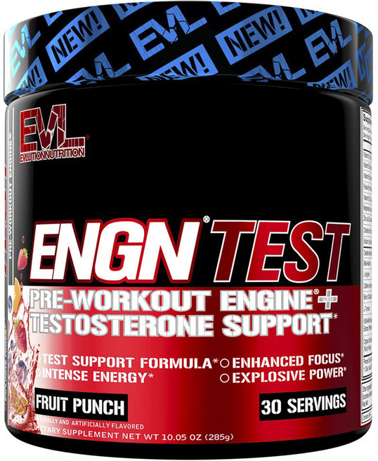 EVLUTIONNUTRITION ENGN 테스트 프리-워크아웃 엔진 + 테스토스테론 서포트 프루트 펀치 맛, 285g, 1개