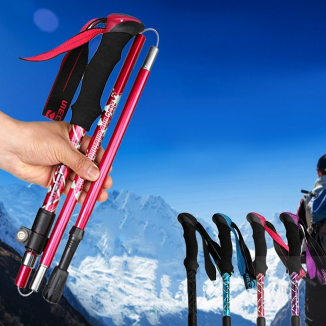 접이식 4단 등산스틱 휴대용지팡이, 레드