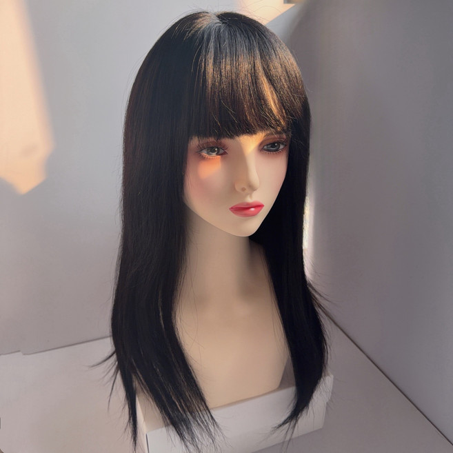 샤일리 여성 인모 긴 생머리 자연스러운 통가발, 1개, 자연블랙+60cm