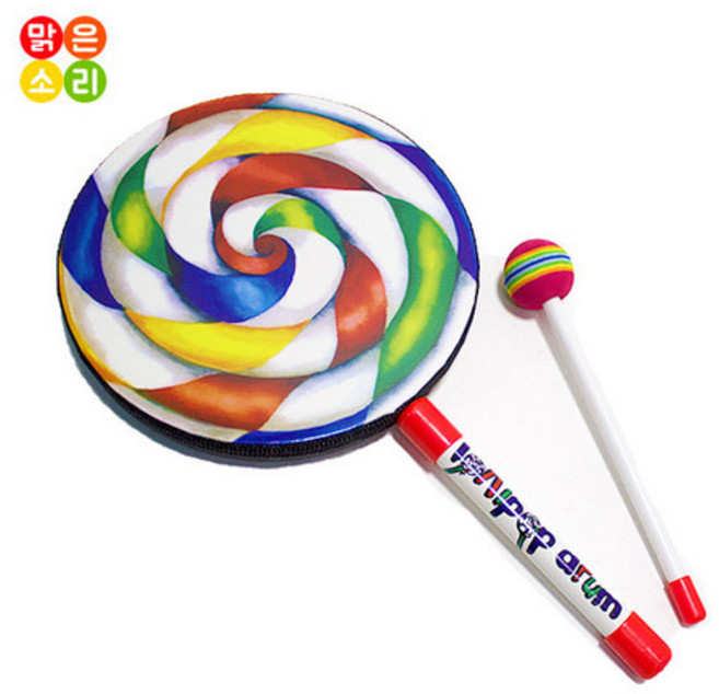 coreshop 유아 어린이 음악 놀이 악기 교구 장난감 롤리팝 드럼 핸드 소고 막대 사탕 그림 악기 놀이 소리 교구 어린이집 유치원 음악 교구 오감발달 악기, 사이즈:중, 1개