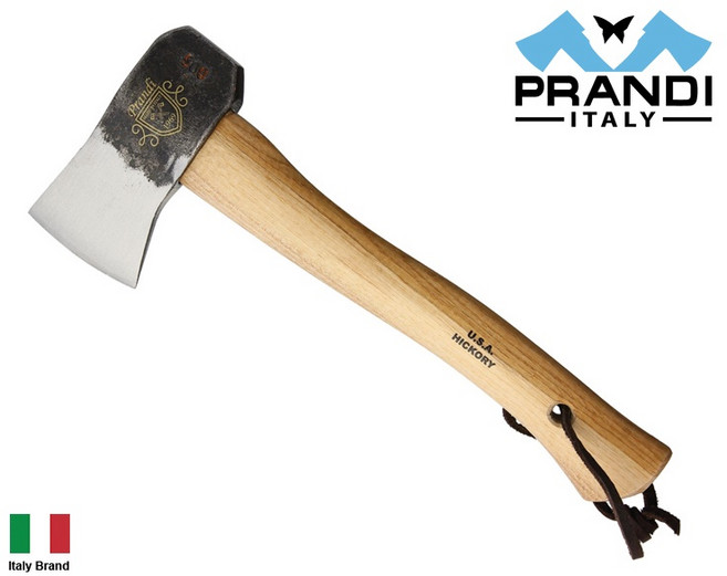 Prandi 義大利老牌 13吋 Yankee 斧頭 C45/1045碳鋼 山核桃木握柄 露營斧 擲斧 附掛繩, 1個