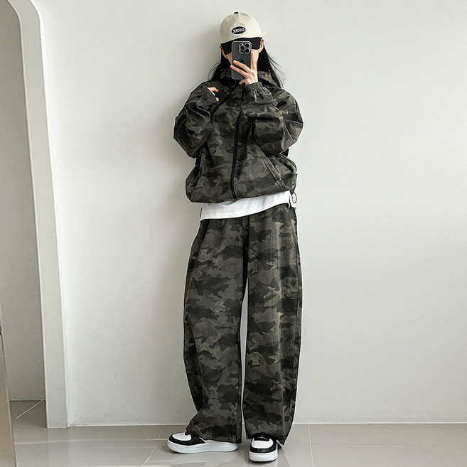 [압도적 힙 무드] 카모 후드집업 세트 꾸안꾸 데일리룩 캠핑룩 오버사이즈