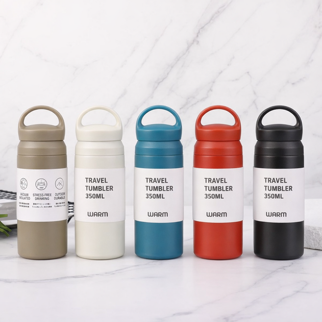 손잡이텀블러 미니텀블러 보온보냉 손잡이 휴대용 밀폐 가방수납, 1개, 350ml, 블루