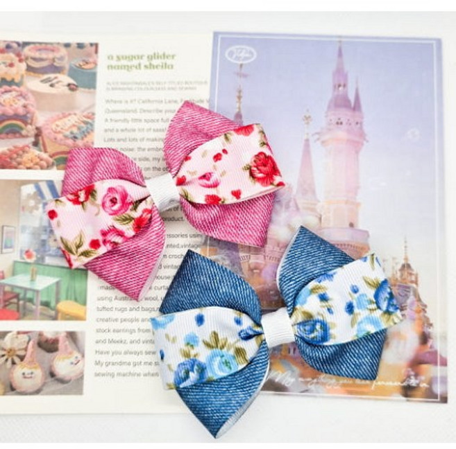 [하늘연달 나흘]로즈청리본집게핀 조카선물 여름데일리핀 어린이집선물