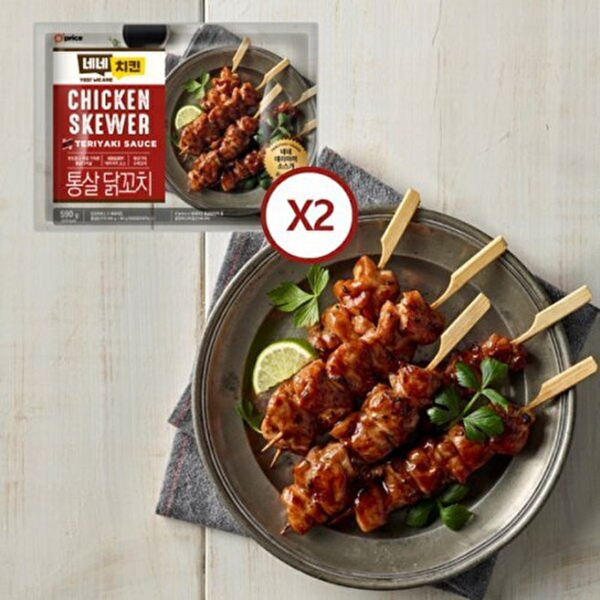 네네치킨 매장 비법소스를 가미한 닭꼬치 2팩 골라담기 (오리지널닭꼬치/파닭꼬치), 오리지널 통살닭꼬치 590g 2팩, 500g