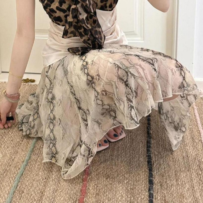 豹紋拼接吊帶背心網紗半身裙兩件套裝, 1個, 半身裙M 建議90-100斤