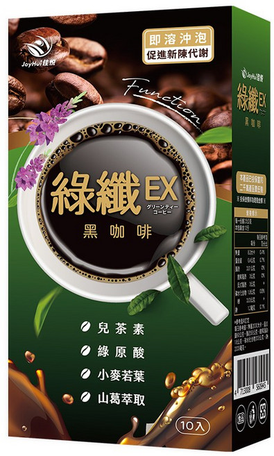 JoyHui 佳悅 綠纖EX代謝黑咖啡 機能飲品, 2.5g, 1個, 10個裝