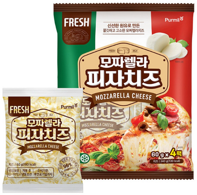 신선하고 풍미 가득한 모짜렐라 피자치즈 99% 240g(60gx4개입) 1팩, 1개, 240g