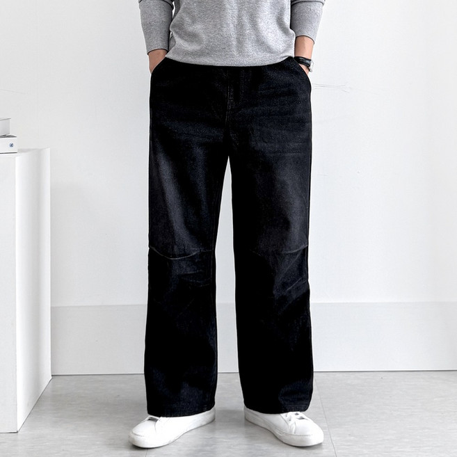 맨즈에버 남자 밴딩 와이드 절개 데님 청바지