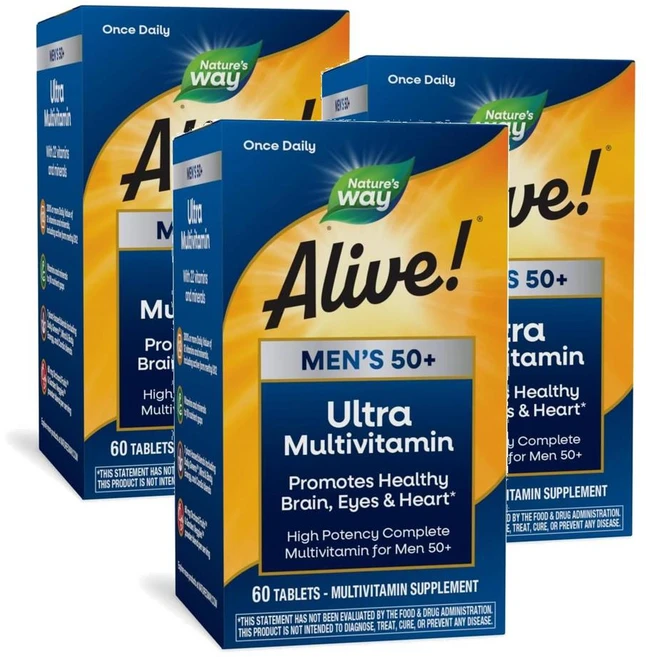 네이처스웨이 얼라이브 50세이상 남성 데일리 울트라 멀티비타민 Nature's Way Alive Men Multivitamin, 3개, 60정 - 쿠팡