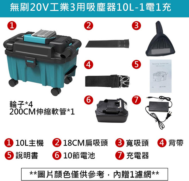 超能玩工 20V 無線乾濕兩用吸塵器，三用吸水吸塵吹塵, 【限宅配】吸塵器1電1充+配件