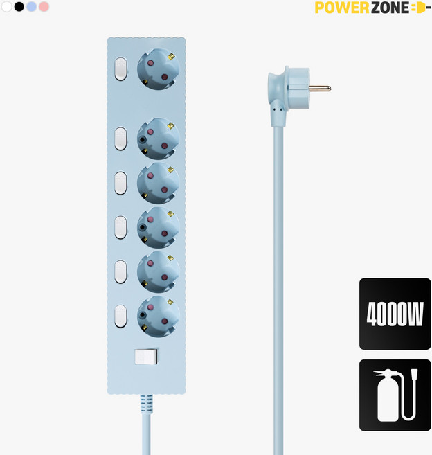 파워존 자동소화 4000W 고용량 웨이브 개별스위치 과부하차단 6구 멀티탭 50cm 1.5m 3m 5m 7m, 1개