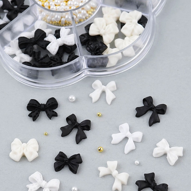 네일스토어 리본 네일파츠 7종세트-20 진주 참볼, 1개, 블랙&화이트