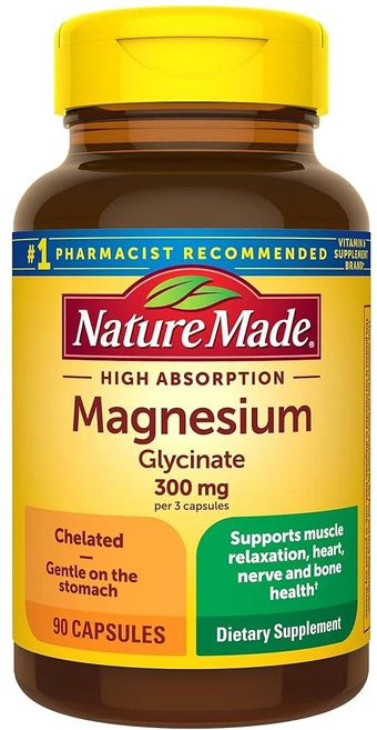 Nature Made 고흡수 마그네슘 글리시네이트 3캡슐 당 300mg 90정, 1개 - 쿠팡