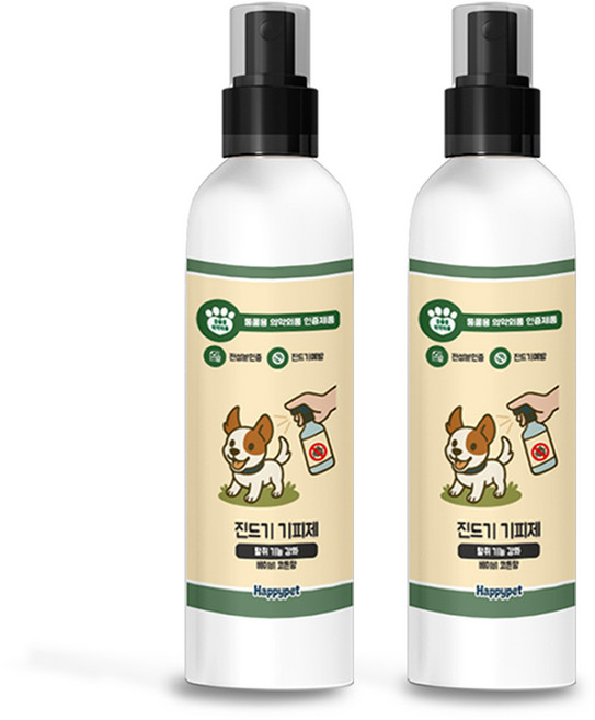 해피펫 강아지 진드기 기피 스프레이 퇴치제 2개세트 저자극 동물의약외품 베이비코튼향, 2개, 250ml