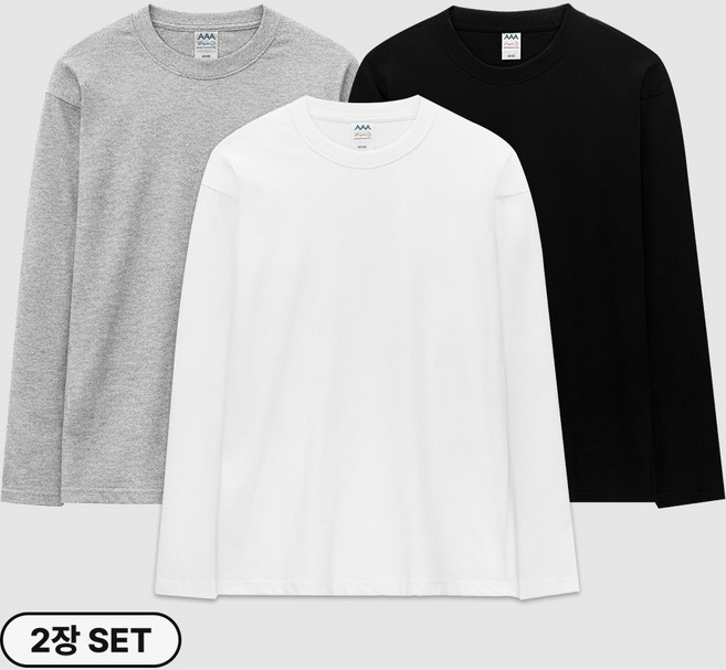 아소트 [1+1] 순면 100% 남녀공용 이너웨어 30수 라운드 긴팔 티셔츠