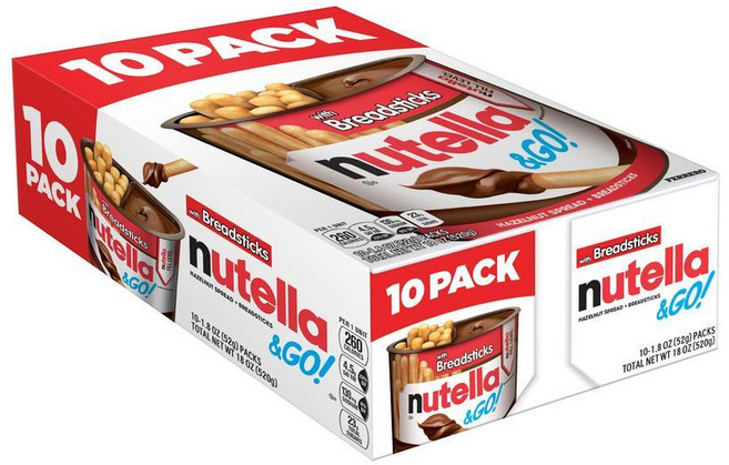 Nutella & GO! 10팩 헤이즐넛 코코아 스프레드와 브레드스틱 스낵 컵 각 51g, 1개