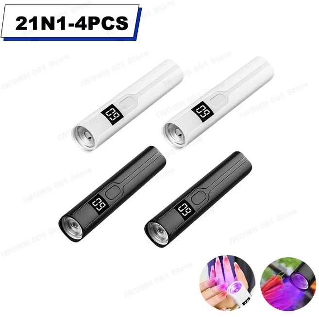 디지털 디스플레이 신형 UV 365 퍼플 라이트 지폐 감지 형광 야채 감지 아플라톡신 손전등 네일 램프, 12 21N1-4PCS