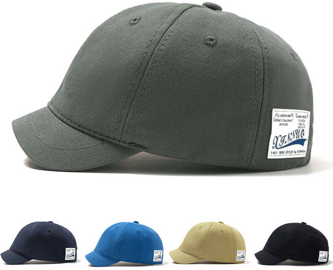 패치 숏캡 힙스터 스트릿 챙 짧은 볼캡 남자 여자 커플 모자, 그레이, 1개