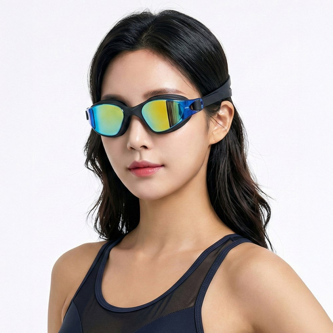 와이드뷰 수영 물안경 성인용 안티포그 미러 수경 김서림방지, 1개, 미러골드