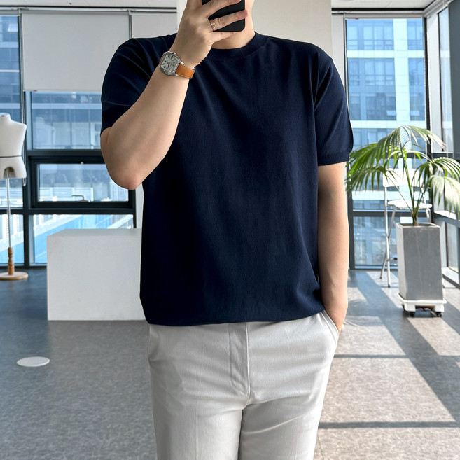 룩플레인 시원한 린넨 라운드 여름 반팔 니트 11color