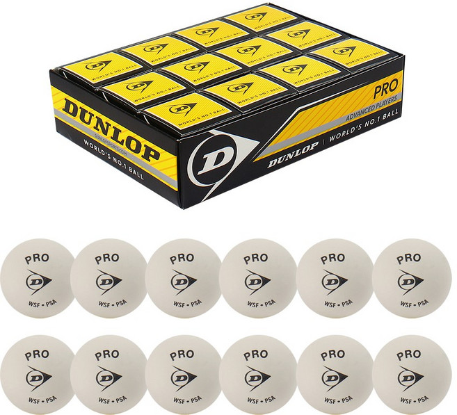 던롭 스쿼시공 볼 시합구 2DOT 1박스 유리코트용, 12개, 화이트