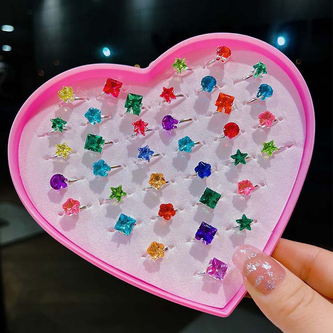 심플한 보석 반지 36개 세트 / 공주 여자 어린이 치과 병원 선물