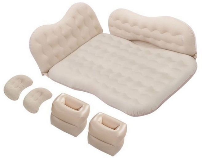 차량용 에어 매트리스 뒷좌석 침대 여행 휴식용 SUV 승용차 호환, 전용 럭셔리 모델 베이지 + 더블 피어 + 차량용 펌프